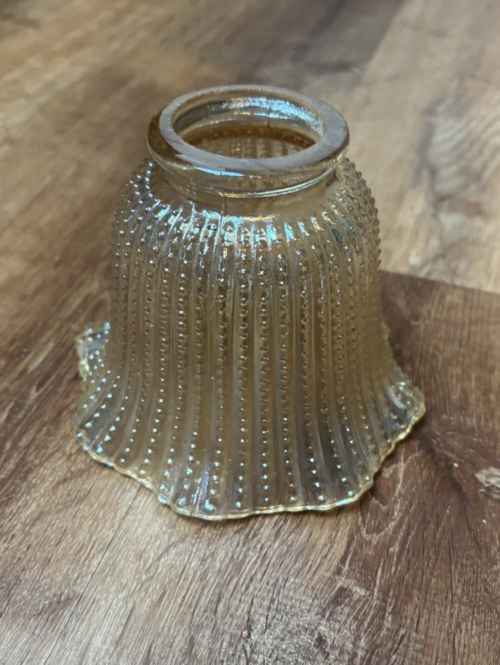 Vintage Clear Amber Glass Fairy Lamp Shade Hobnail Fluted Scalloped Small